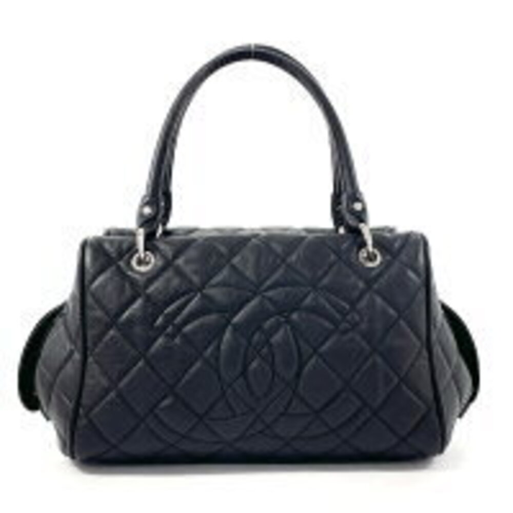 CHANEL Matelasse Coco Mark Handbag Matte Caviar Leather Black